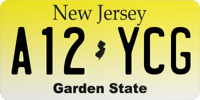 NJ license plate A12YCG