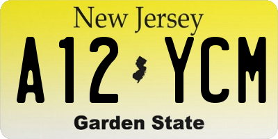 NJ license plate A12YCM
