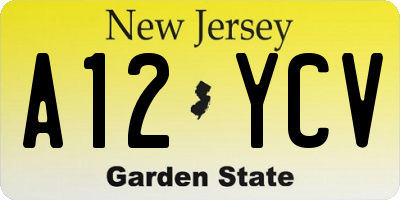 NJ license plate A12YCV