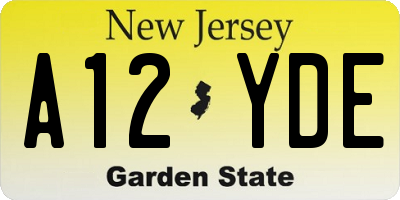 NJ license plate A12YDE