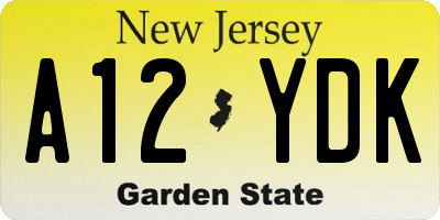 NJ license plate A12YDK