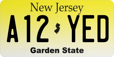 NJ license plate A12YED