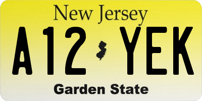 NJ license plate A12YEK