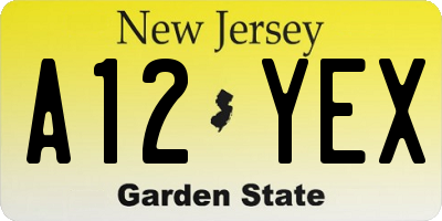 NJ license plate A12YEX