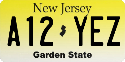 NJ license plate A12YEZ