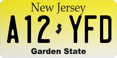 NJ license plate A12YFD
