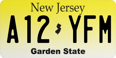 NJ license plate A12YFM
