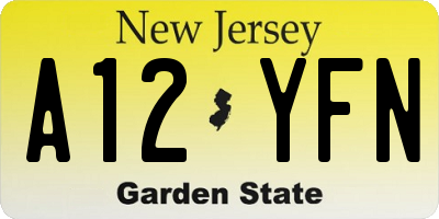NJ license plate A12YFN
