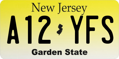 NJ license plate A12YFS
