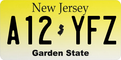 NJ license plate A12YFZ