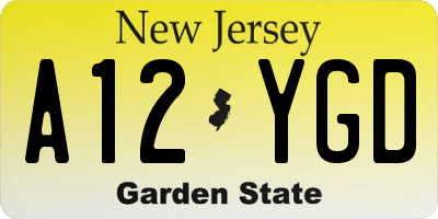 NJ license plate A12YGD