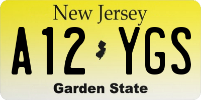 NJ license plate A12YGS