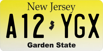 NJ license plate A12YGX