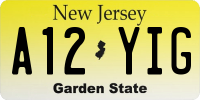 NJ license plate A12YIG