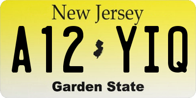 NJ license plate A12YIQ