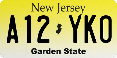 NJ license plate A12YKO