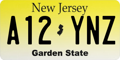 NJ license plate A12YNZ