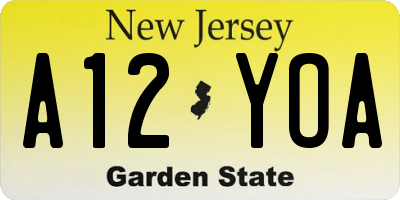 NJ license plate A12YOA