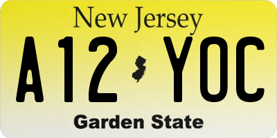 NJ license plate A12YOC