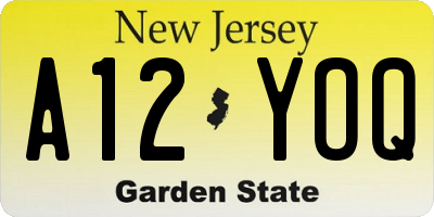 NJ license plate A12YOQ