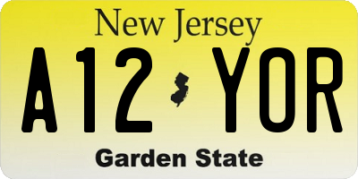 NJ license plate A12YOR