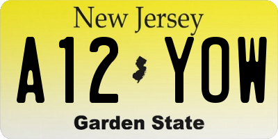 NJ license plate A12YOW