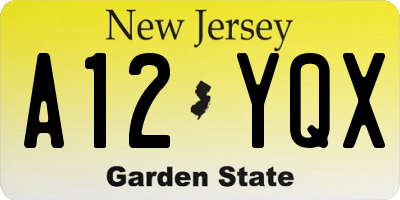 NJ license plate A12YQX