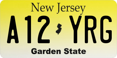 NJ license plate A12YRG