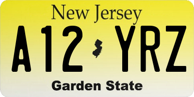 NJ license plate A12YRZ