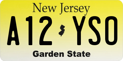 NJ license plate A12YSO