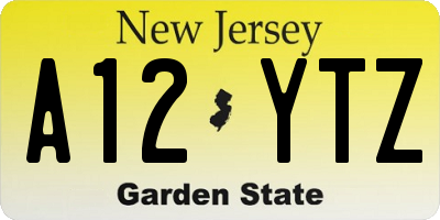 NJ license plate A12YTZ