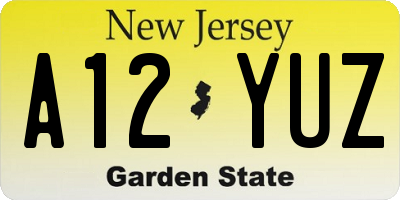 NJ license plate A12YUZ