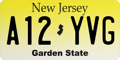 NJ license plate A12YVG