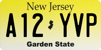 NJ license plate A12YVP
