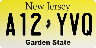 NJ license plate A12YVQ