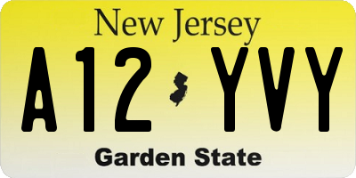 NJ license plate A12YVY