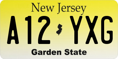 NJ license plate A12YXG