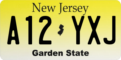 NJ license plate A12YXJ