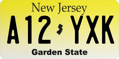 NJ license plate A12YXK