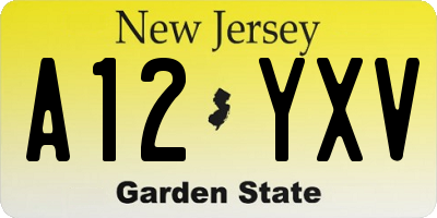 NJ license plate A12YXV
