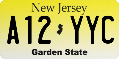 NJ license plate A12YYC