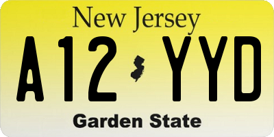 NJ license plate A12YYD