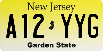 NJ license plate A12YYG
