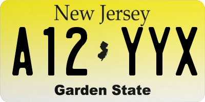 NJ license plate A12YYX