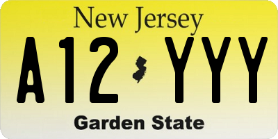 NJ license plate A12YYY