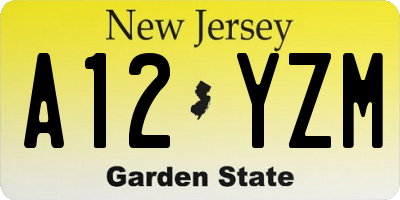NJ license plate A12YZM