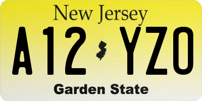 NJ license plate A12YZO