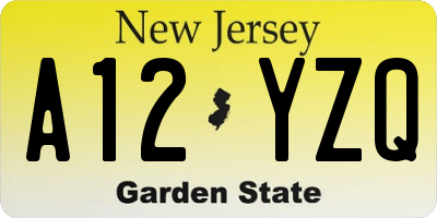 NJ license plate A12YZQ