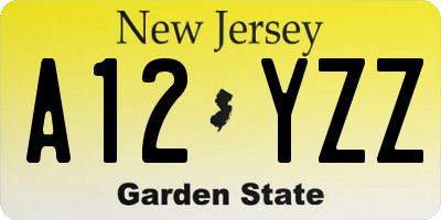 NJ license plate A12YZZ