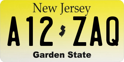 NJ license plate A12ZAQ